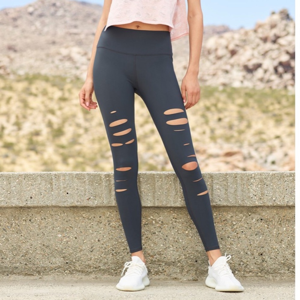 ALO Yoga Charcoal Distressed High-Waist Leggings